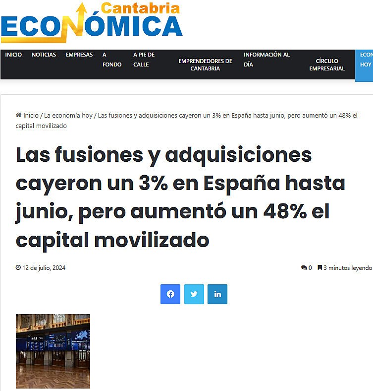 Las fusiones y adquisiciones cayeron un 3% en Espaa hasta junio, pero aument un 48% el capital movilizado